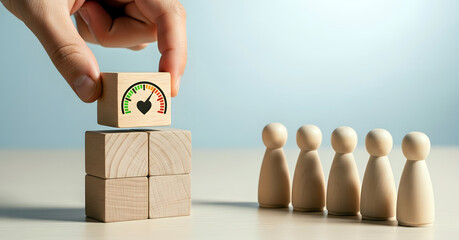 Hand places heart gauge feedback block for performance rating