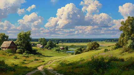 Painting of rural landscape of Slavic area