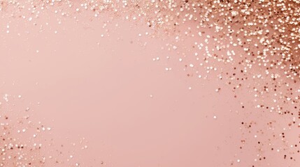 glam photorealistic top-view of glossy rose-gold accents, shimmering confetti, smooth pale pink background