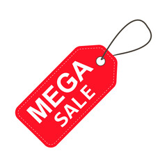 Mega sale. Sale label. Discounted price tag layout. Sale symbol. Attracting customer attention. Promotions and discounts. Cheaper than the regular price. Great buy. Special price offer.