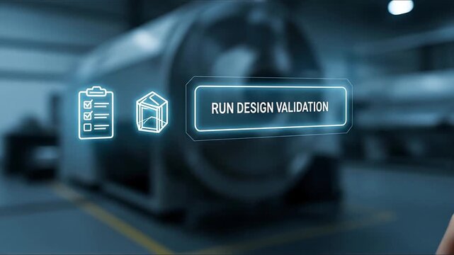 Finger pressing digital interface button run design validation with checklist and 3D model icons