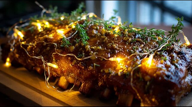 Herb Roasted Pork Ribs With Christmas Lights