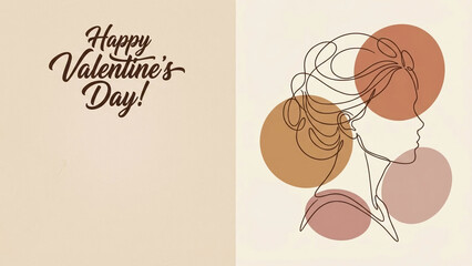Minimalistic line art portrait of a woman for Valentine's greeting card  