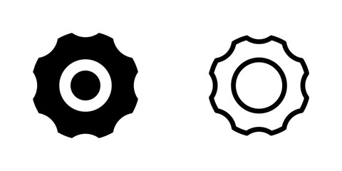 Settings gear icon symbol vector. cogwheel system preferences tool. black glyph and outline stroke user interface element for web app or software configuration. isolated on white.