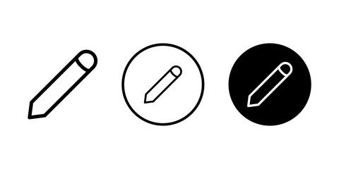 Pencil icon web buttons set for editing, writing, and drawing digital content across applications and platforms, modern line art vector graphics