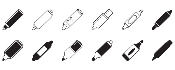 Essential collection of black and white marker icons perfect for study notes and professional presentations