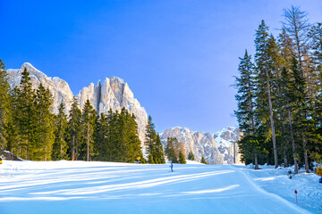 Carezza Ski Resort in Winter Dolomites Panorama