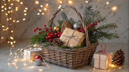 Christmas basket with gifts