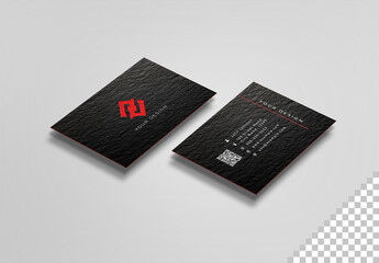 Black Textured Business Cards Isolated On White Mockup