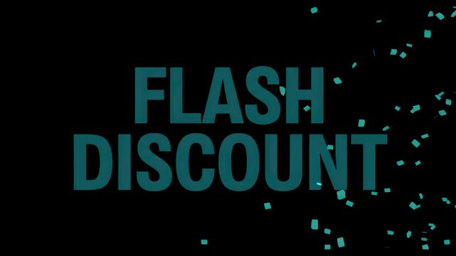 Flash Discount Text with Disintegrating Particles on Black Background.
