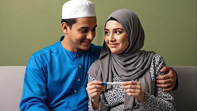 Muslim couple anxiously awaiting pregnancy test results hopeful anticipation of new life shared