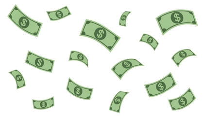 Rain of money dollar bills falling through air capturing wealth and financial success dynamic motion