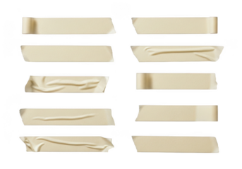 Collection of beige masking tape strips isolated on transparent background