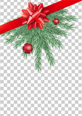 Christmas Swag with Red Ribbon Bow in Flower Shape and Holiday Decorations