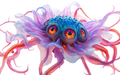 Futuristic alien blossom emitting radiant light with detailed tendrils and organic textures