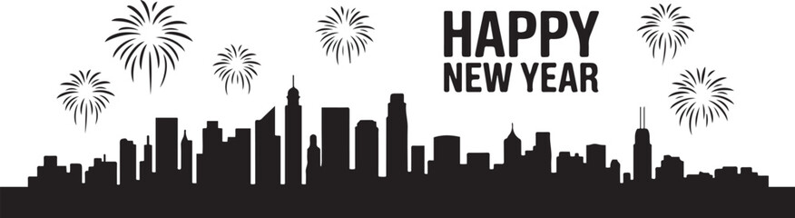 Obraz premium 4K city happy new year Black. design Vector black silhouette