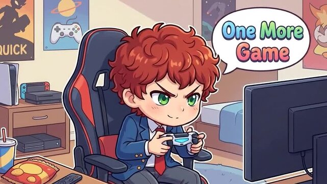 A young person plays video games enthusiastically in a comfortable gaming setup.