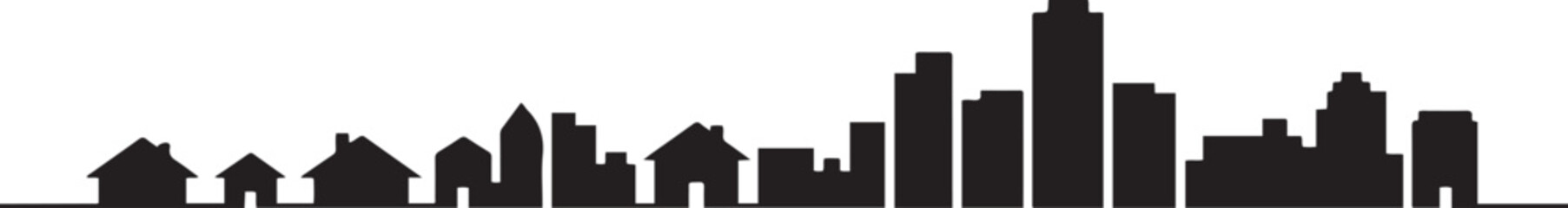 Continuous drawing of house Black, residential building concept. Panoramic landscape of metropolis architecture, skyscrapers. design Vector black silhouette