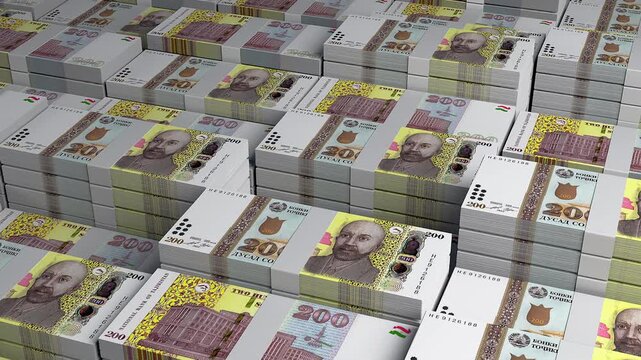 Tajikistan 200 Somoni Banknote Horizontal 3D Animation ? Realistic Currency Motion, Finance, Economy, Banking, Business Growth and Money Flow Visualization