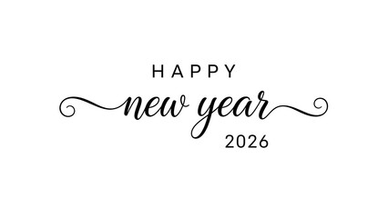 Happy New Year 2026 elegant script text on white background Keywords: happy new year, 2026, new