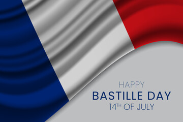 Happy Bastille Day Background with Waving France Flag for 14th of July Celebration
