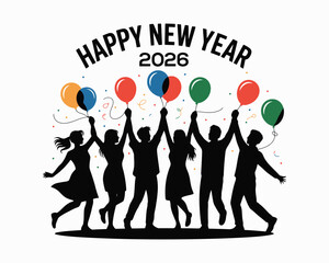 Kids Holding Balloons New Year Festive Artwork