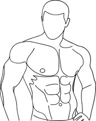 Minimalist line art illustration of a strong muscular male torso with defined abdominal muscles