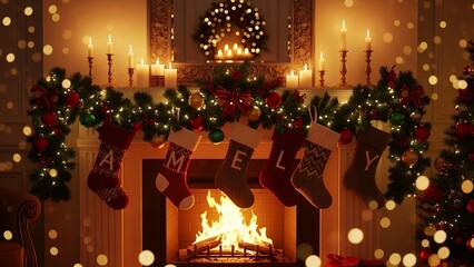Classic Fireplace Christmas Studio Background