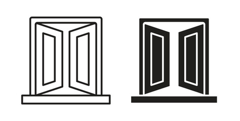 Opened window icons silhouettes. Vector elements for design.