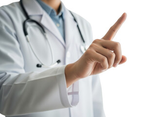 Doctor pointing finger isolated on transparent background