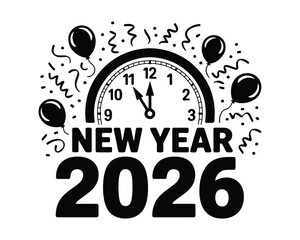 New Year 2026 Party Balloons and Countdown Art