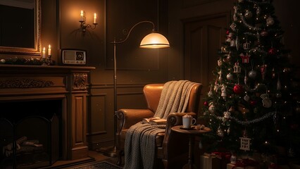 Dark Vintage Christmas Living Room Background