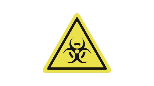 4K footage biohazard yellow black icon sign loop animation. Isolated on white background. Hazard symbol. Ideal for presentations, motion graphics, digital art