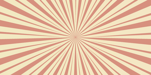 Red sunburst lines on yellow Background. Light sun rays pattern. Vintage stripes halftone radial wallpaper for poster, banner, advertising backdrop, comic or