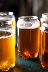 Cold amber craft beer cans group