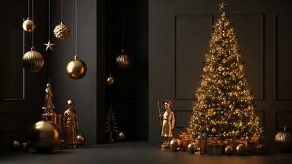 Dark Luxury Christmas Interior with Gold Accents