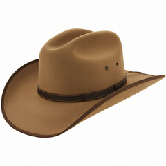 Brown cowboy hat isolated on white background showcasing classic western fashion accessory