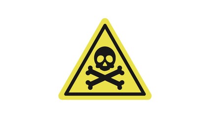 4K footage poison toxic hazard yellow black icon sign loop animation. Isolated on white background. Hazard symbol. Ideal for presentations, motion graphics, digital art