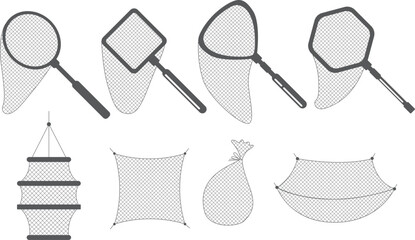 Fishing Nets and Traps Gray Icons fsfwerfw vector