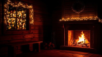 Dark Rustic Cabin Christmas Interior Background