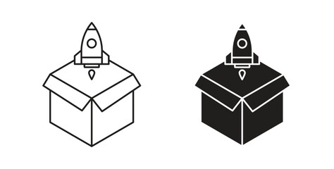Product launch icons silhouettes. Vector elements for design.