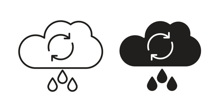 Rainwater harvesting icons silhouettes. Vector elements for design.