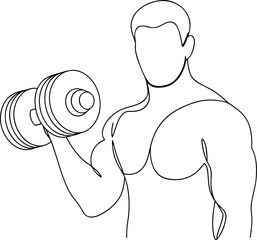 Strong muscular man exercising with a heavy dumbbell in a dynamic fitness workout session showing dedication