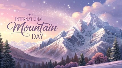 Mountain day, Peaceful high detail winter mountain landscape with snow and scenic beauty.