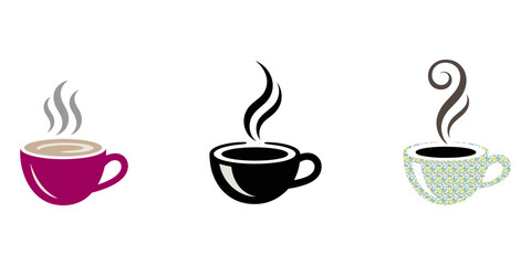 Coffee cup icon. Set of vector cups with coffee. Coffee cup logo.