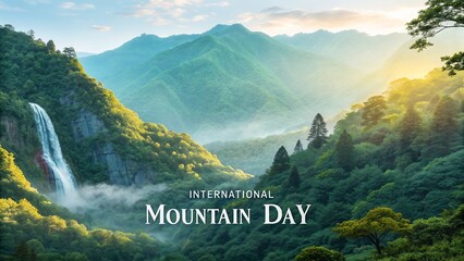 Mountain day, Highly detailed illustration showcasing lush green mountains and natural beauty.