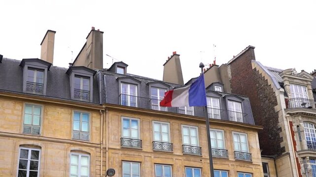 French Flag in Front of Paris Apartments