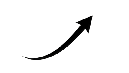 Curved upward pointing arrow graphic isolated on a transparent background