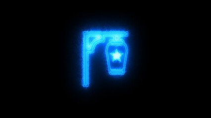 A vibrant blue neon sign illustration of a decorative lantern with a glowing star on a dark background, representing guidance, hospitality, or celebration in a modern digital graphic style.