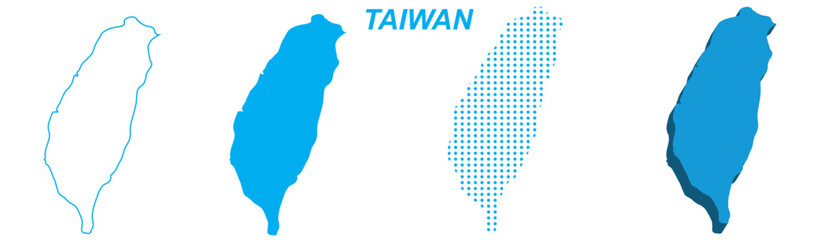 Naklejka premium Taiwan Map Vector Set, Asia Outline Silhouette Dotted 3D Solid Shapes, Taiwan Country Infographic Template, Editable EPS Taiwan Geography